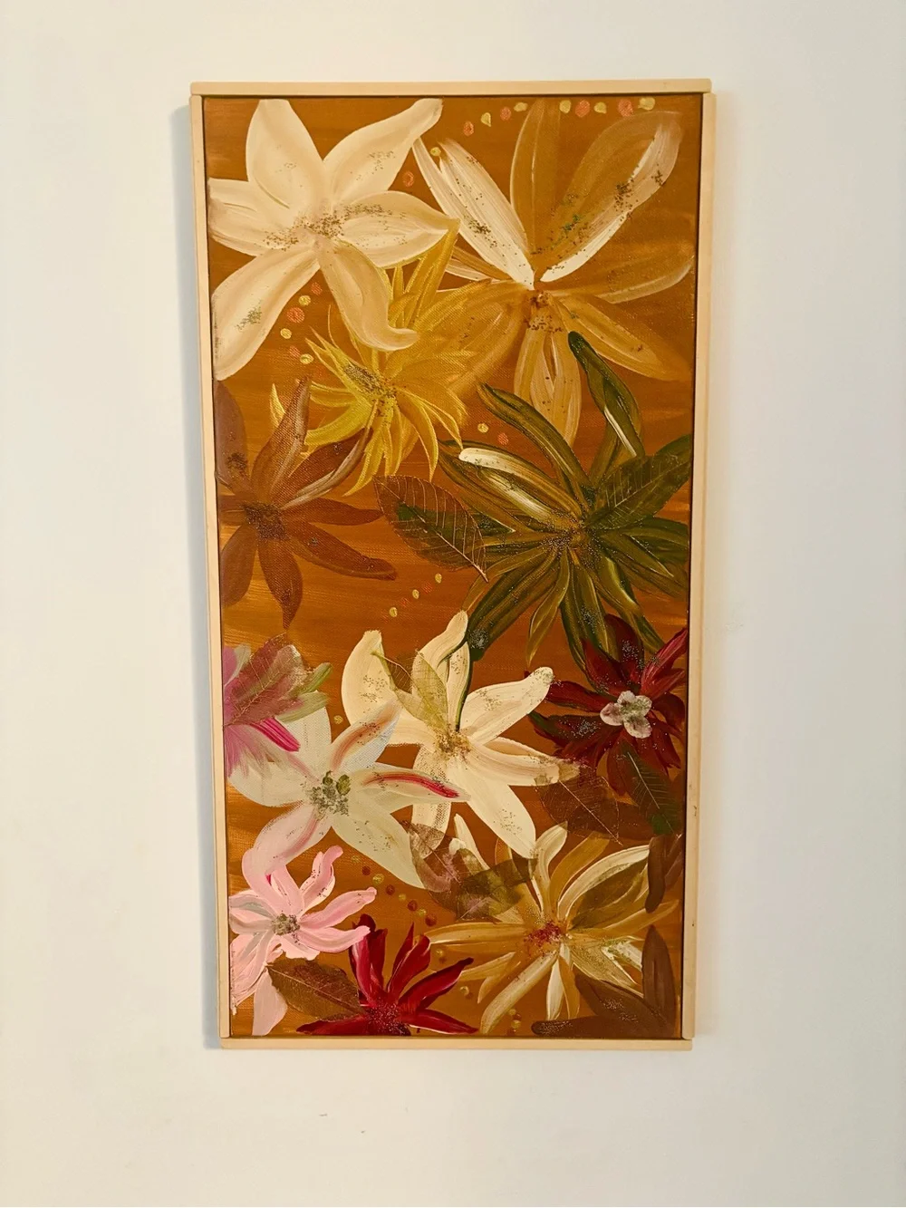 Floral Canvas Wall Art in Cream, Pink & Green - Unbranded